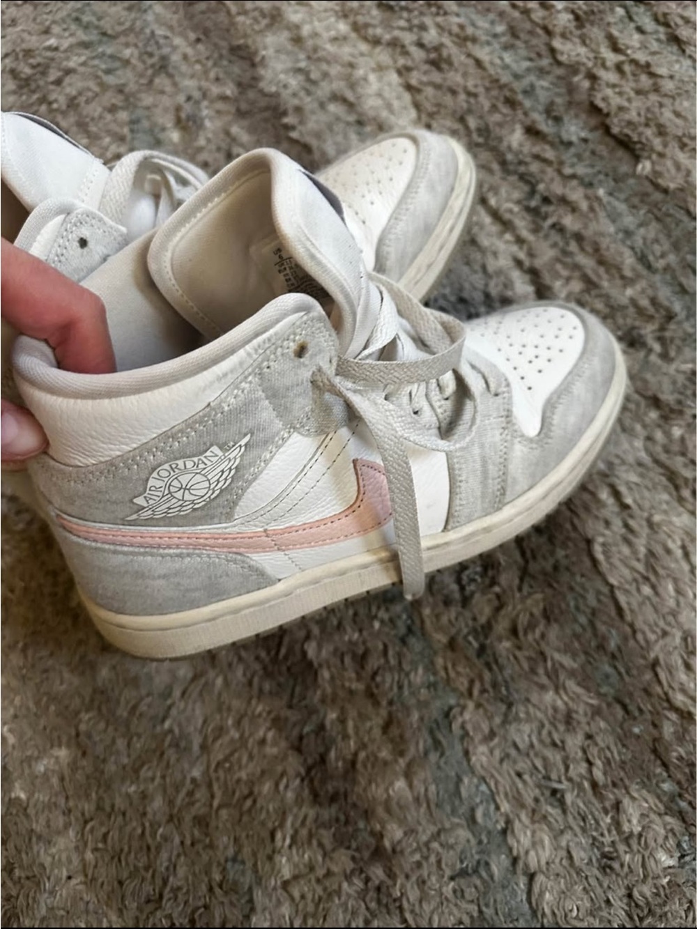 Jordan Women's Mid-Top Sneakers in White, Light Gray and Pale Pink